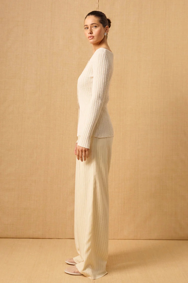 Elemental Cream Button Front LS Knit Top Machine Washable Fabric TaglessDesign