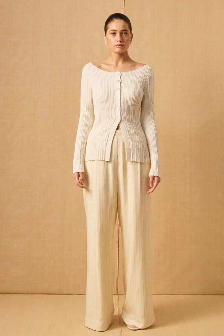 NonIrritatingStitching Elemental Cream Button Front LS Knit Top