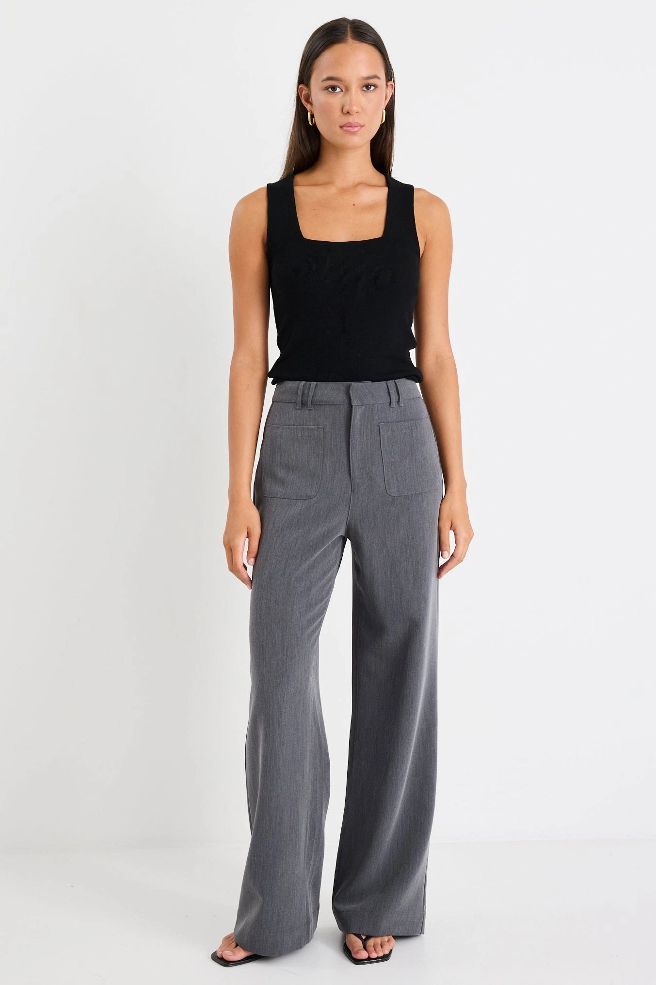 Trendy Look Zoey Charcoal Tailored High Rise Wide Leg Pocket Pants