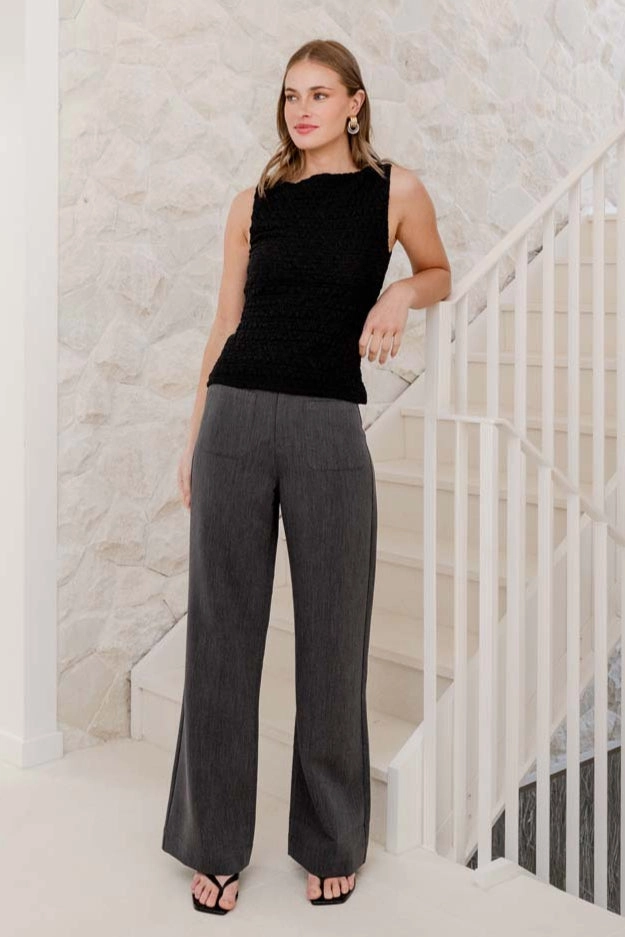 Zoey Charcoal Tailored High Rise Wide Leg Pocket Pants AntiStaticLining simple design