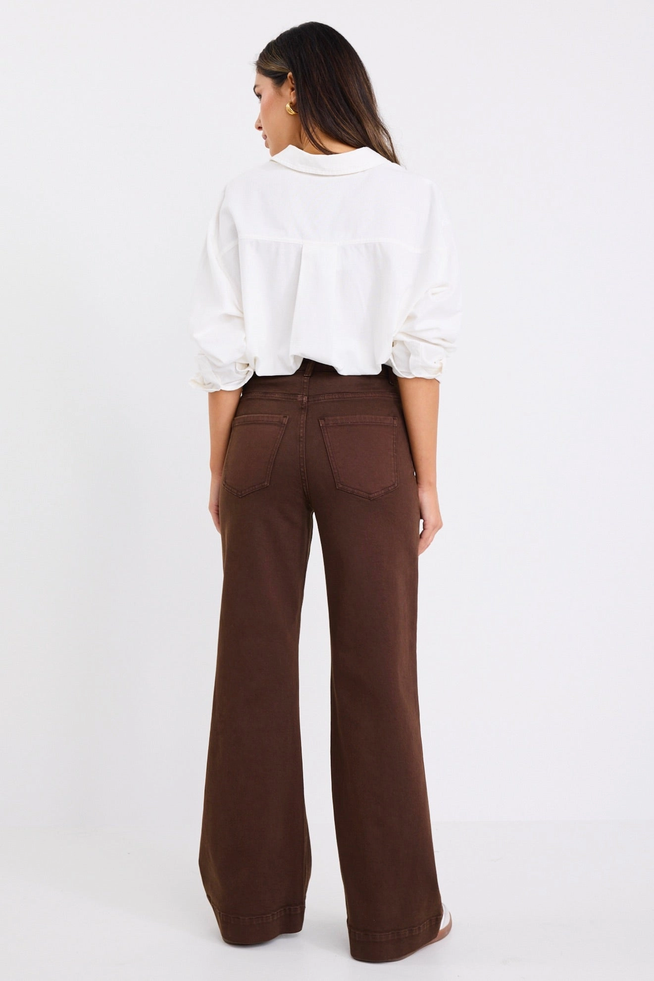 Soft Waistband Zoey Chocolate High Rise Wide Leg Pocket Jean