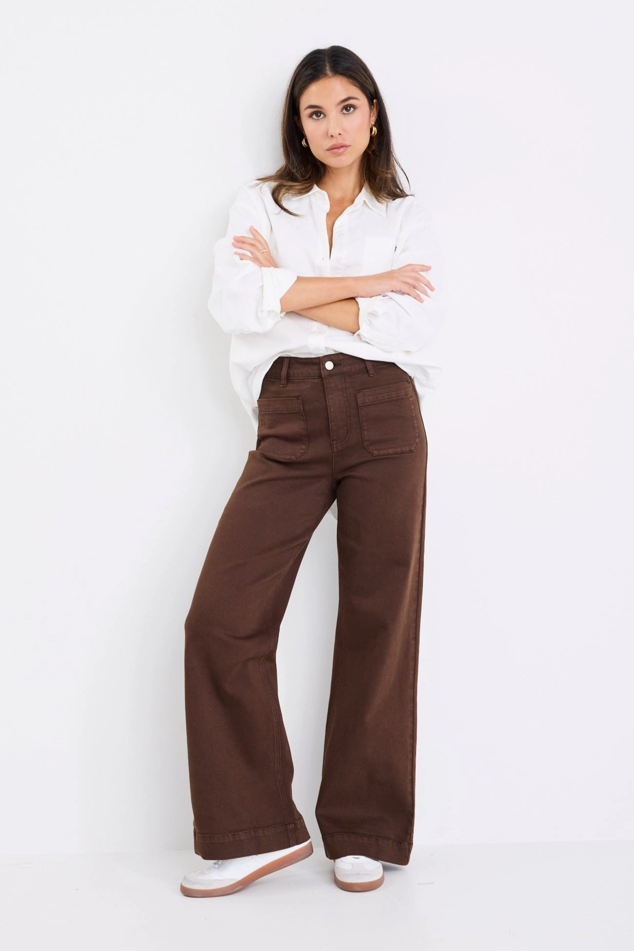 Zoey Chocolate High Rise Wide Leg Pocket Jean Essential Fit Relaxed Fit