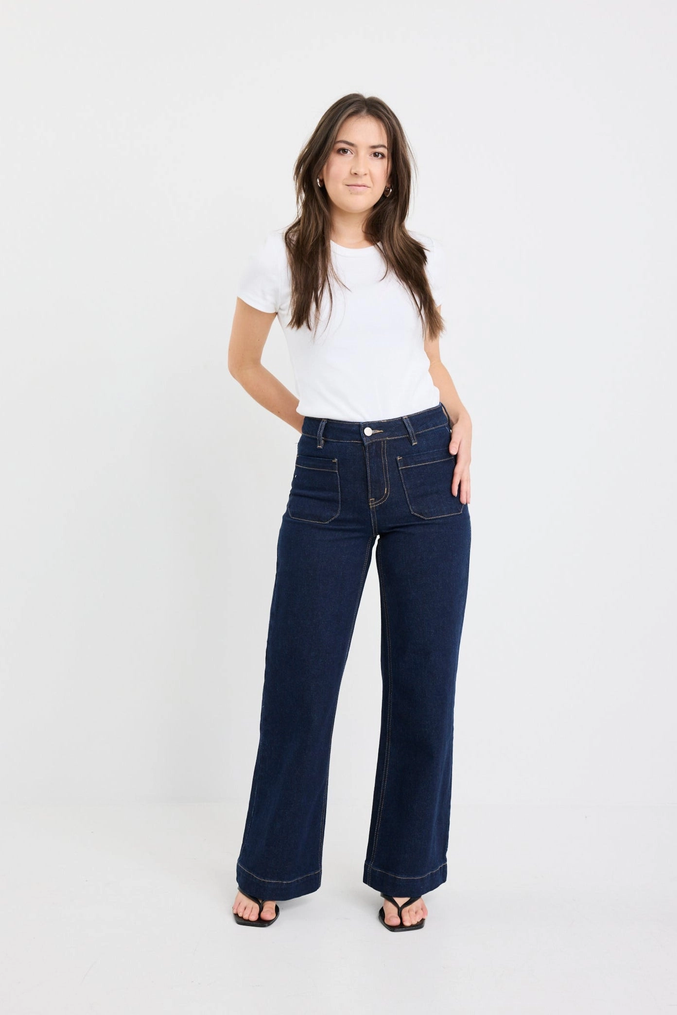 Stretch Fit FlameRetardantTreatment Zoey Indigo Petite High Rise Wide Leg Pocket Jean